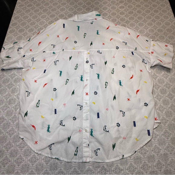 Madewell Summer Friday Embroidered Courier Button-Back Shirt Size L - Picture 7 of 13